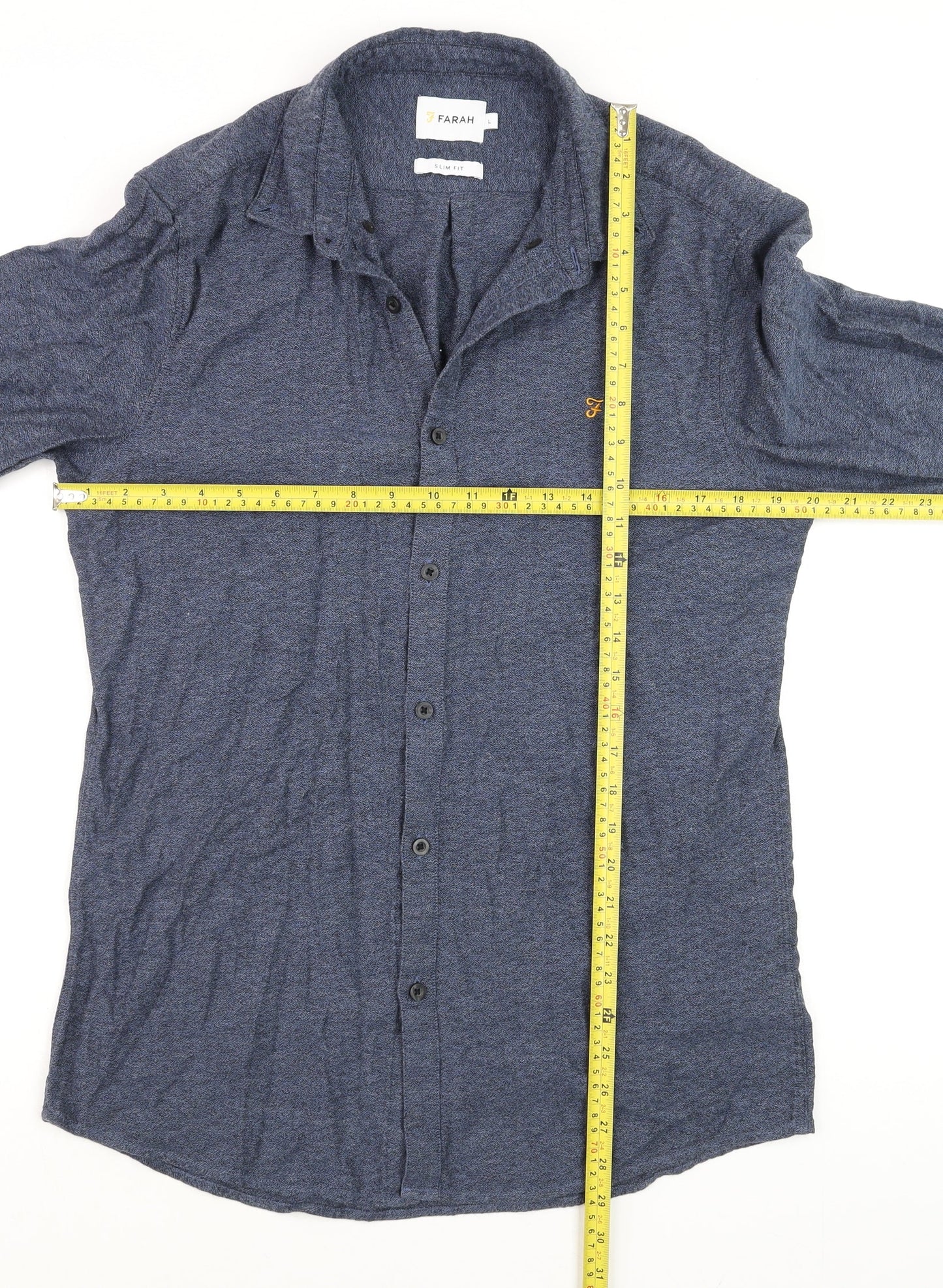 Farah Men's Blue Slim Fit Long Sleeve Button-Up Cotton Shirt Size L