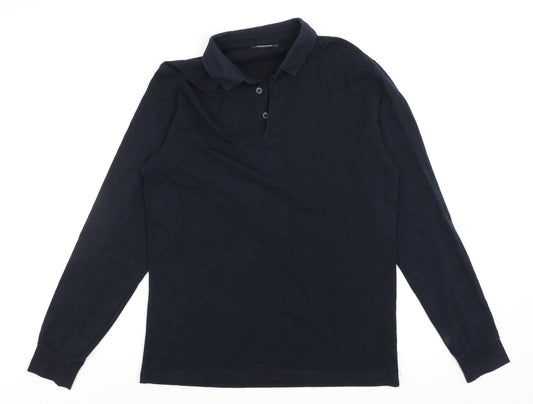 Remus Uomo Men's Black Long Sleeve Polo Shirt Size L Cotton Stretch