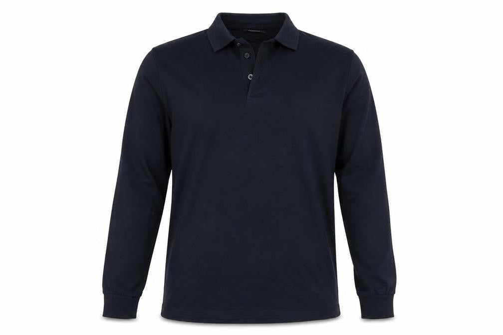 Remus Uomo Men's Black Long Sleeve Polo Shirt Size L Cotton Stretch