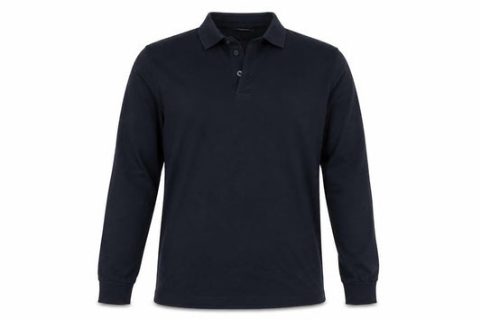 Remus Uomo Men's Black Long Sleeve Polo Shirt Size L Cotton Stretch