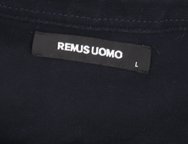 Remus Uomo Men's Black Long Sleeve Polo Shirt Size L Cotton Stretch
