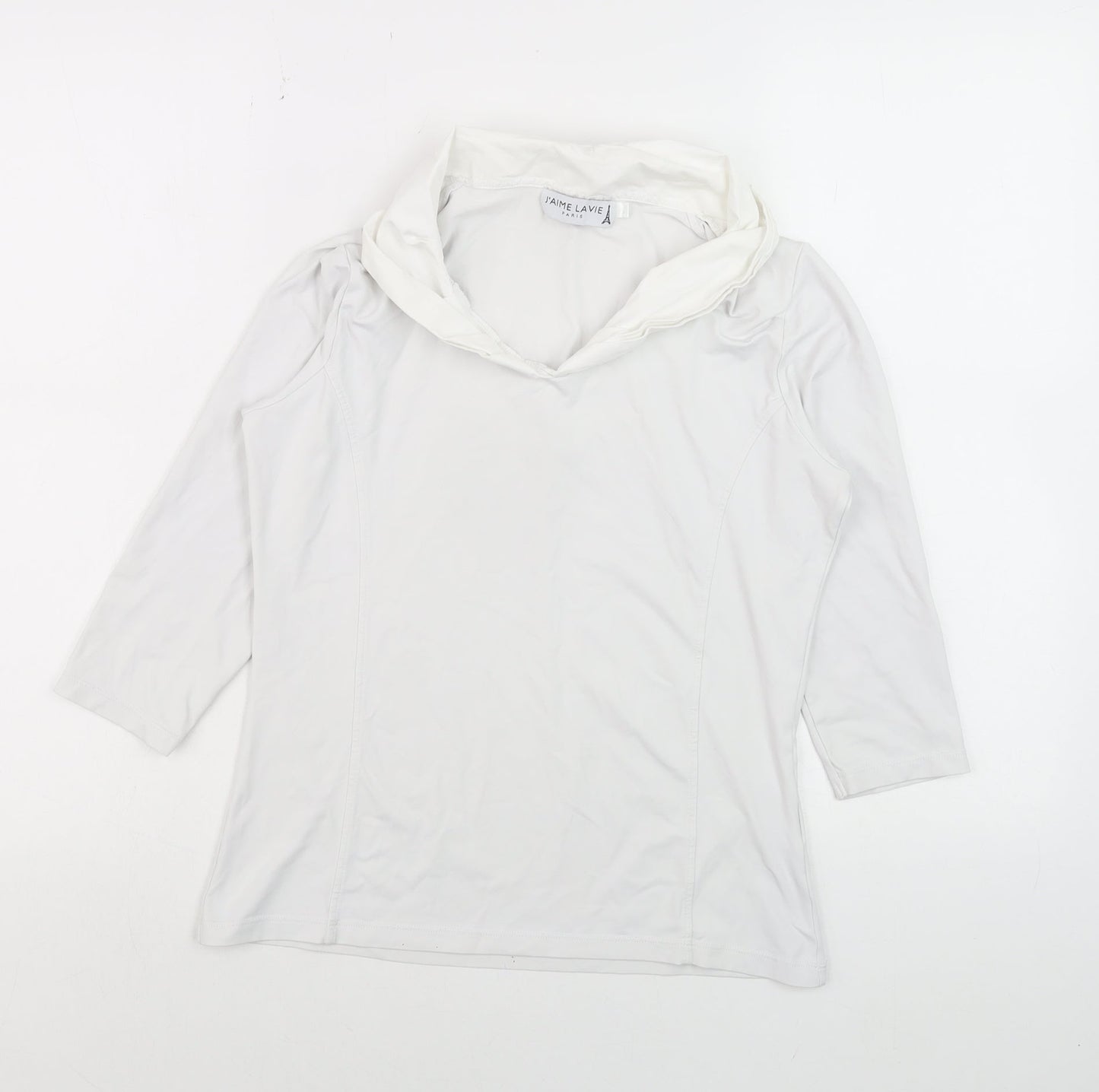 J'aime Lavie Women’s White Cowl Neck 3/4 Sleeve Stretch Blouse M