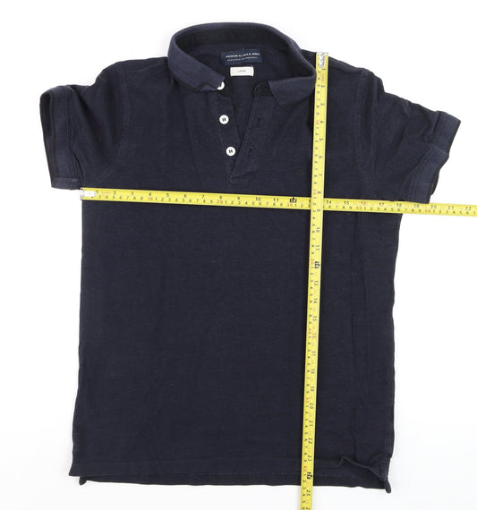 Jack & Jones Men's Blue Cotton Polo Shirt Size L Short Sleeve