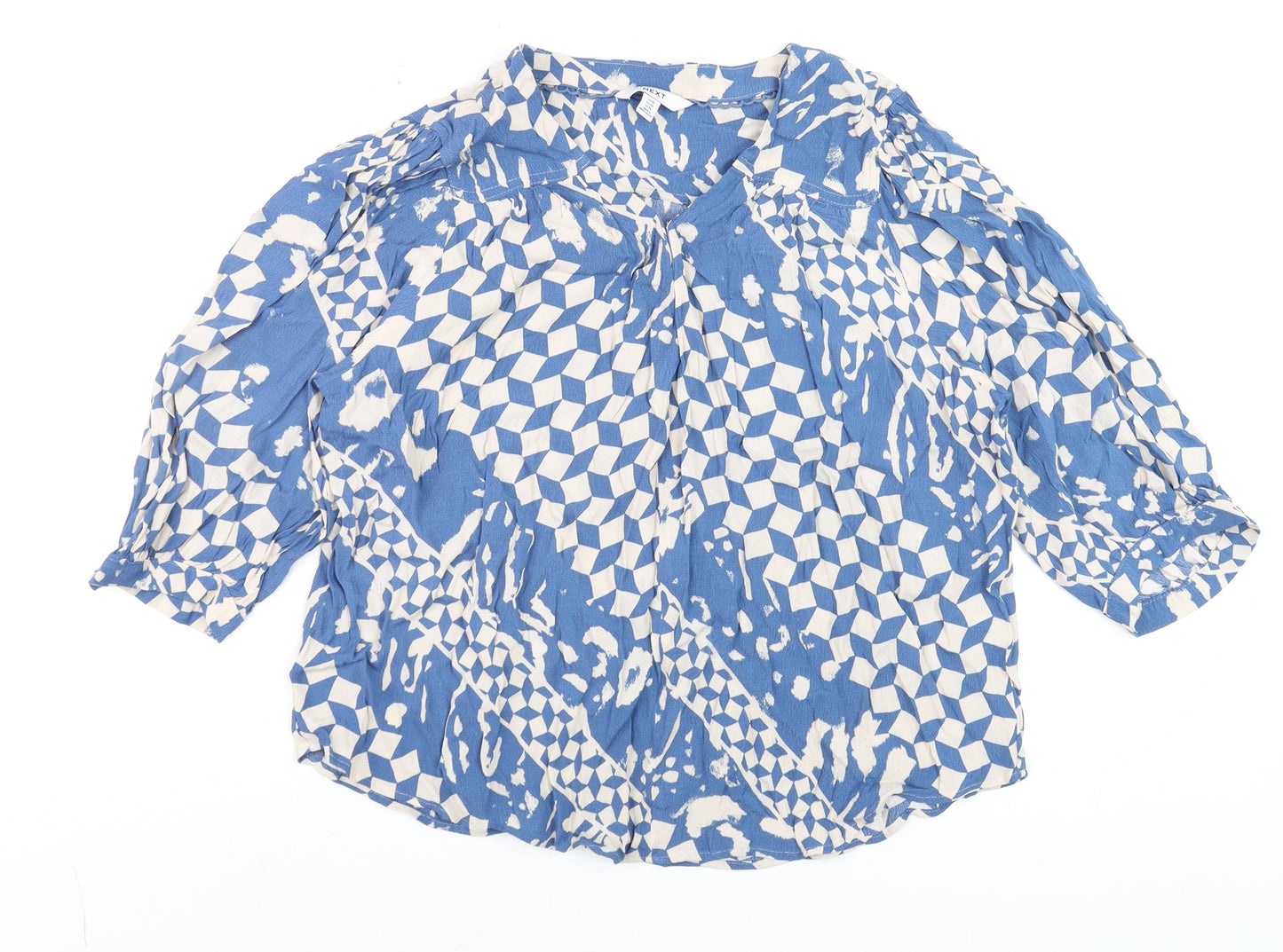 Next Women's Blue Geometric Viscose Tunic Blouse Size 18