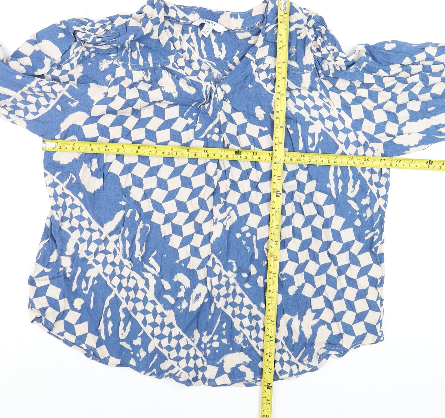Next Women's Blue Geometric Viscose Tunic Blouse Size 18