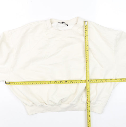 Zara Women Ivory Crew Neck Pullover Sweatshirt Size M