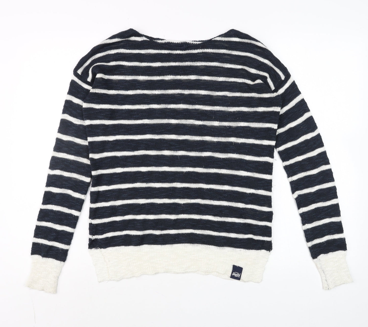 Superdry Womens Blue White Striped Knit Pullover Jumper XS