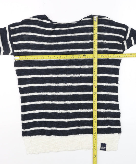 Superdry Womens Blue White Striped Knit Pullover Jumper XS