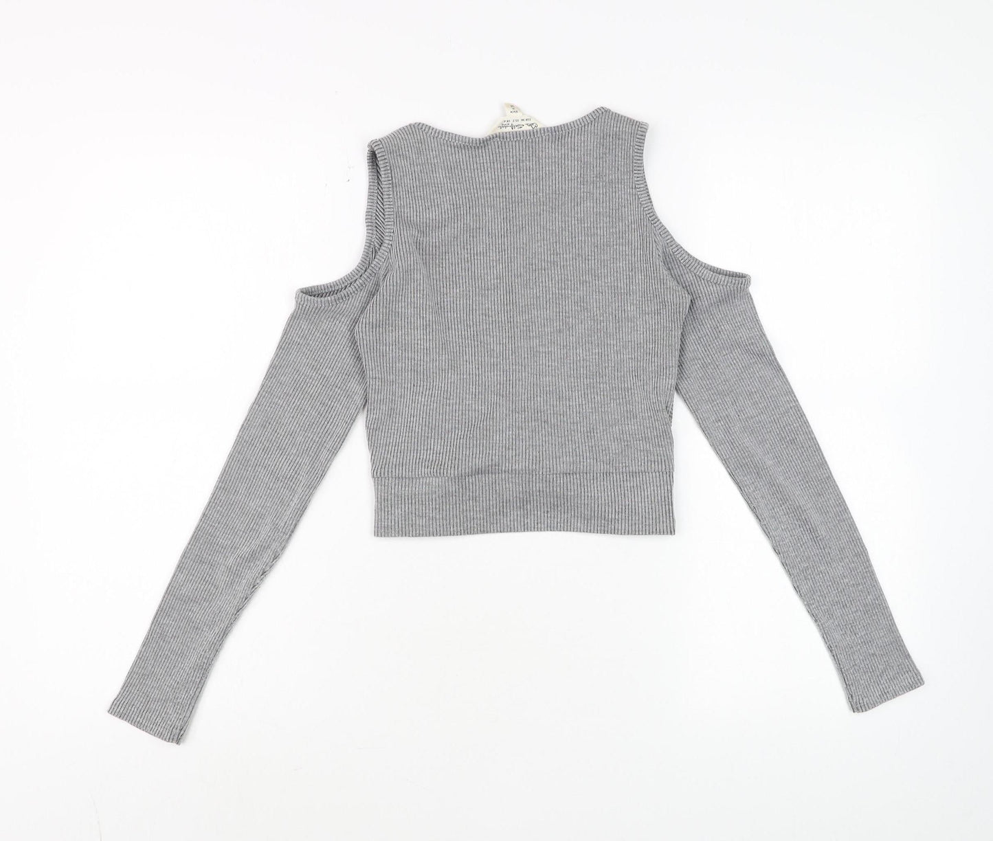 Collectif Women’s Grey Cold Shoulder Twist Front Cropped Top Size 8