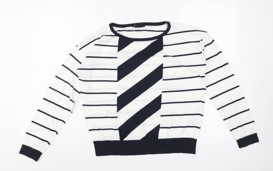 Armani Exchange Men's White Striped Cotton Pullover Jumper Size S