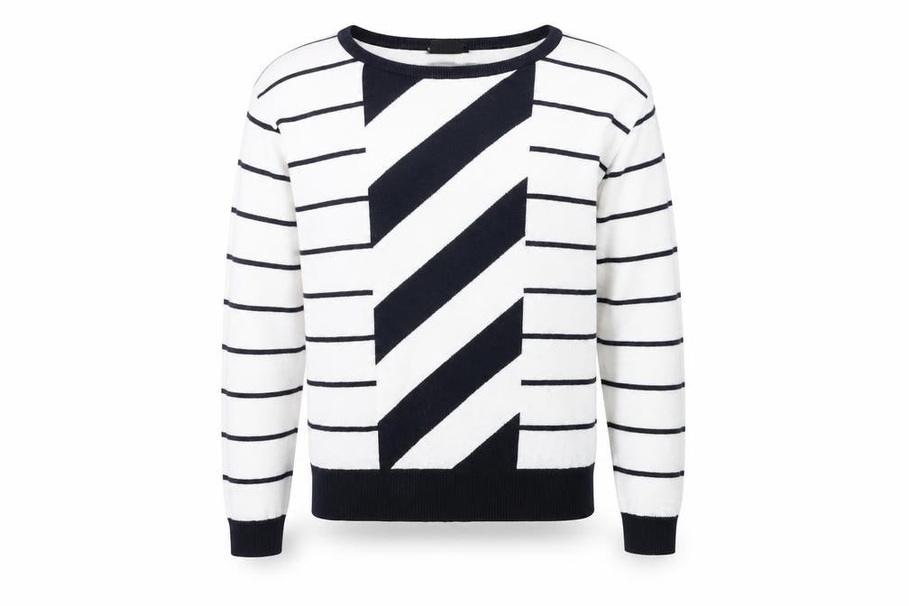 Armani Exchange Men's White Striped Cotton Pullover Jumper Size S
