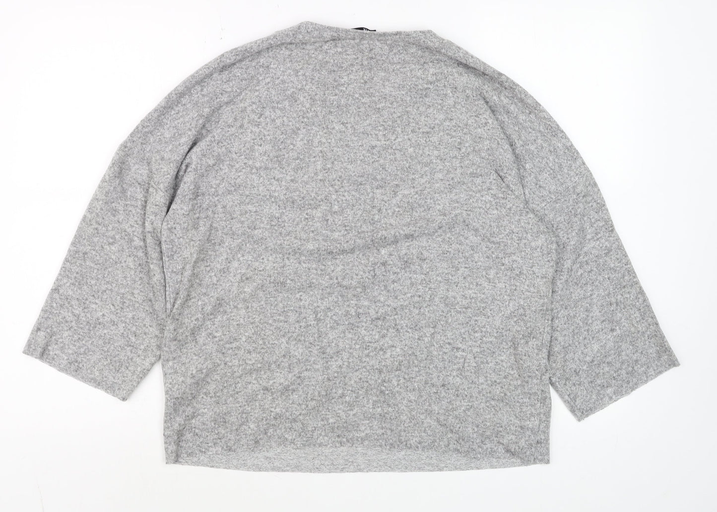 Zara Women Grey Beaded Knit Jumper Size S 3/4 Sleeve Classic Pullover