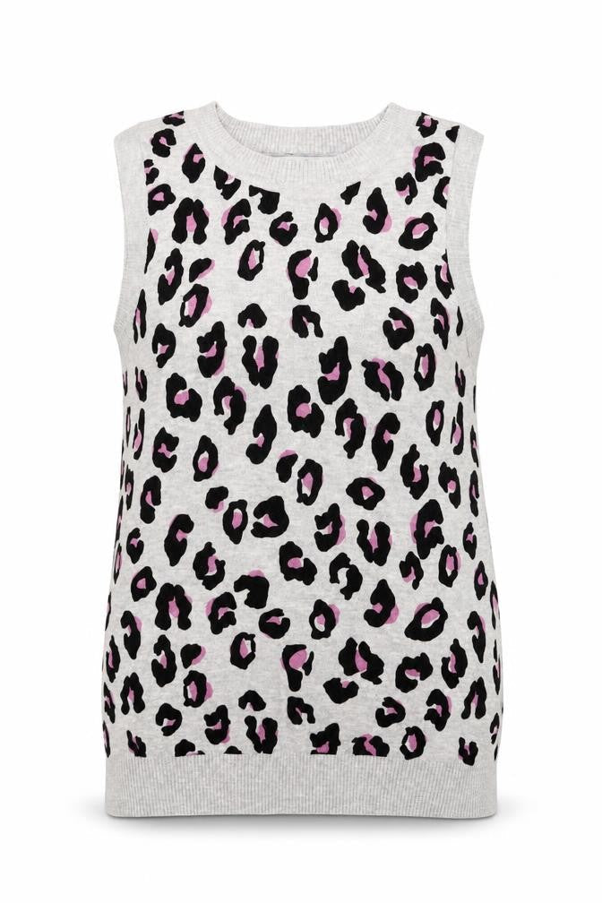 Next Women's Grey Leopard Print Sleeveless Knit Tank XS