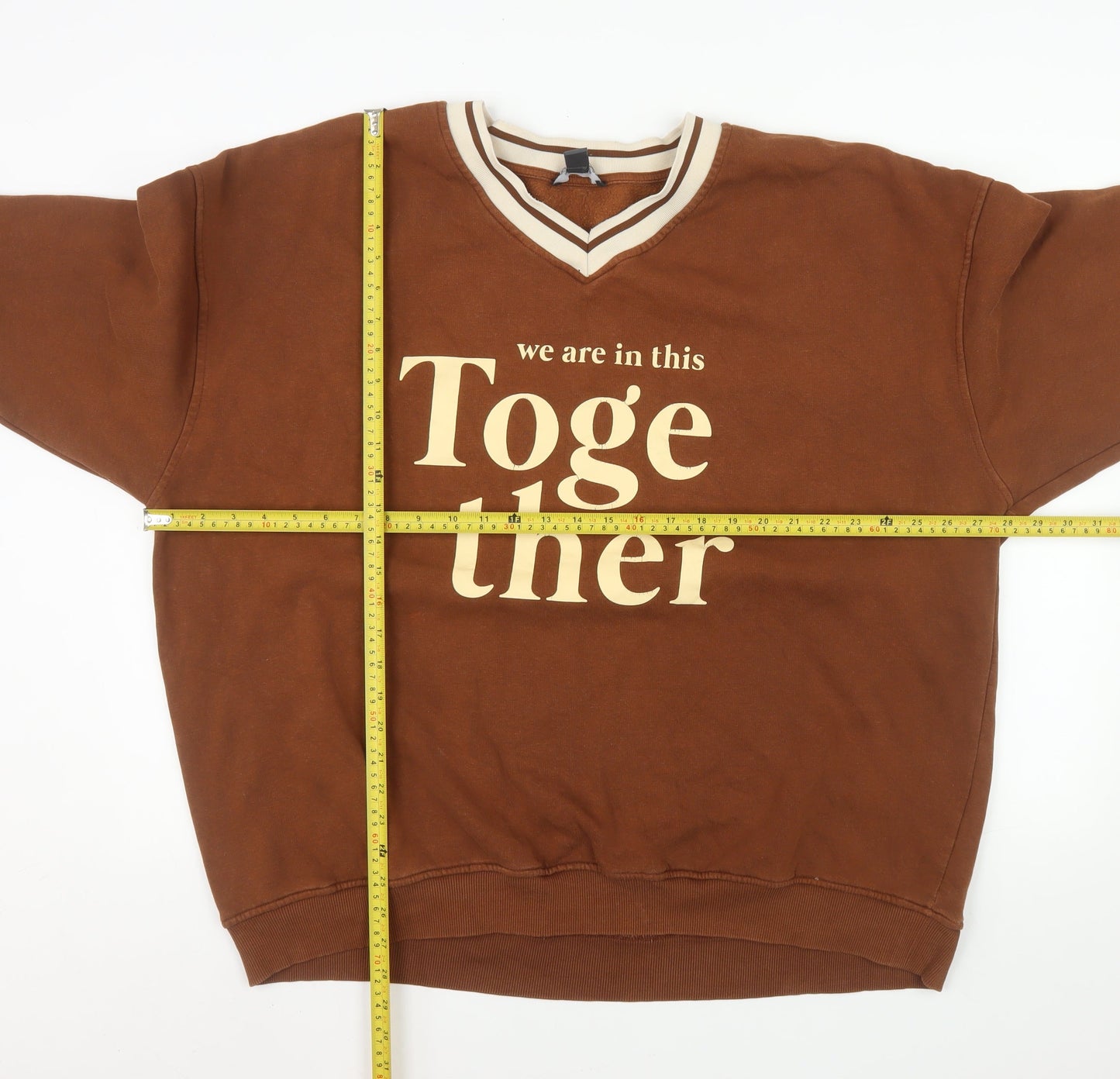 Primark Womens Brown V-Neck Pullover Sweatshirt XL Together Print