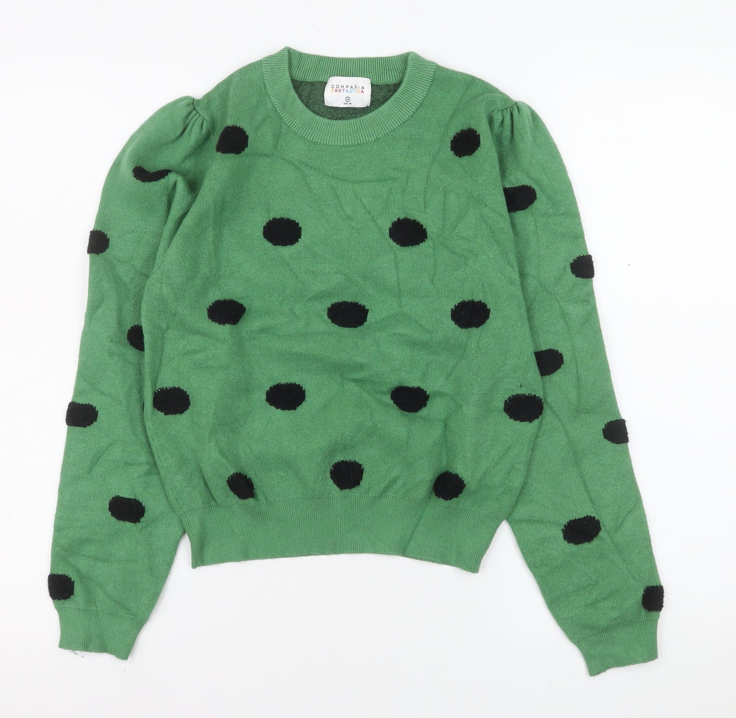 Compañía Fantástica Women's Green Polka Dot Puff Sleeve Jumper M