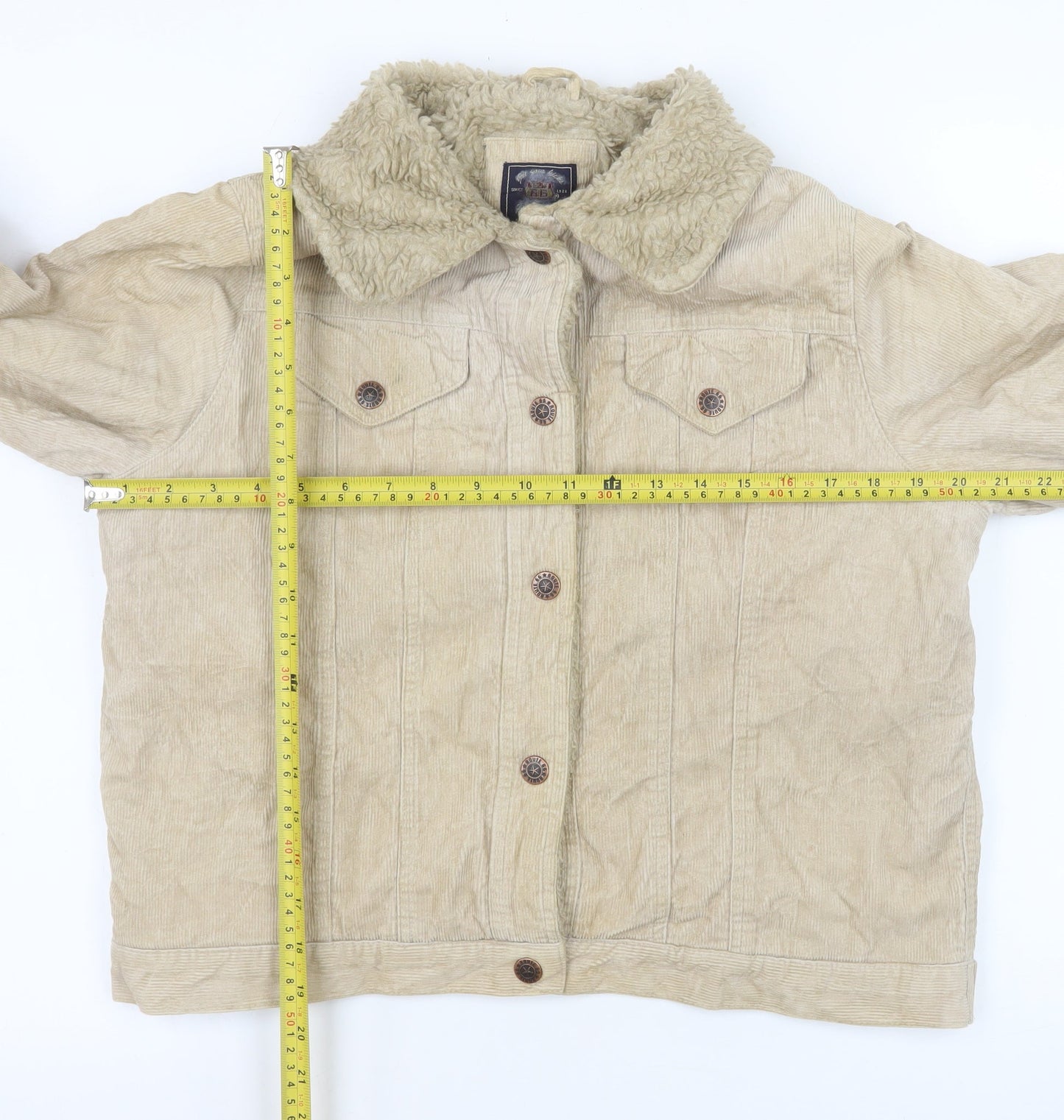 Route 66 Women's Beige Corduroy Sherpa Lined Trucker Jacket M