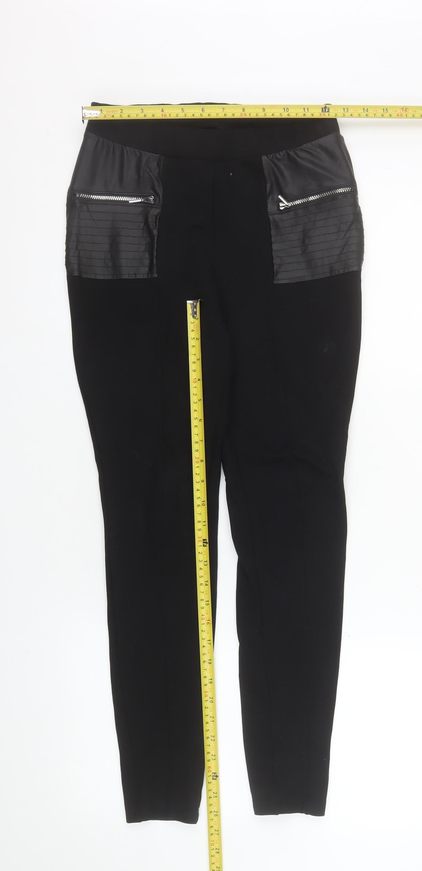 Calzedonia Women’s Black Faux Leather Trim Slim Leg Leggings M