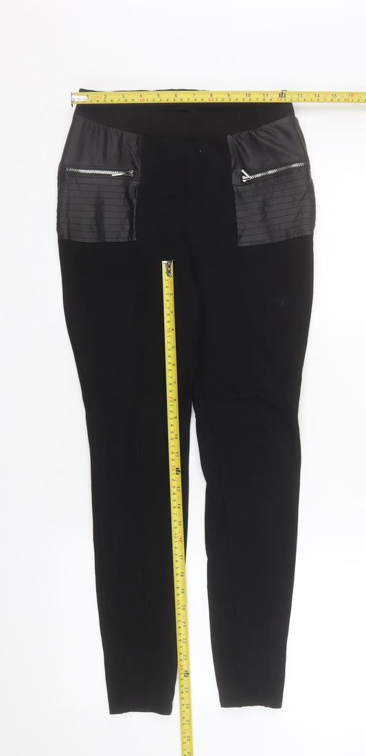 Calzedonia Women’s Black Faux Leather Trim Slim Leg Leggings M