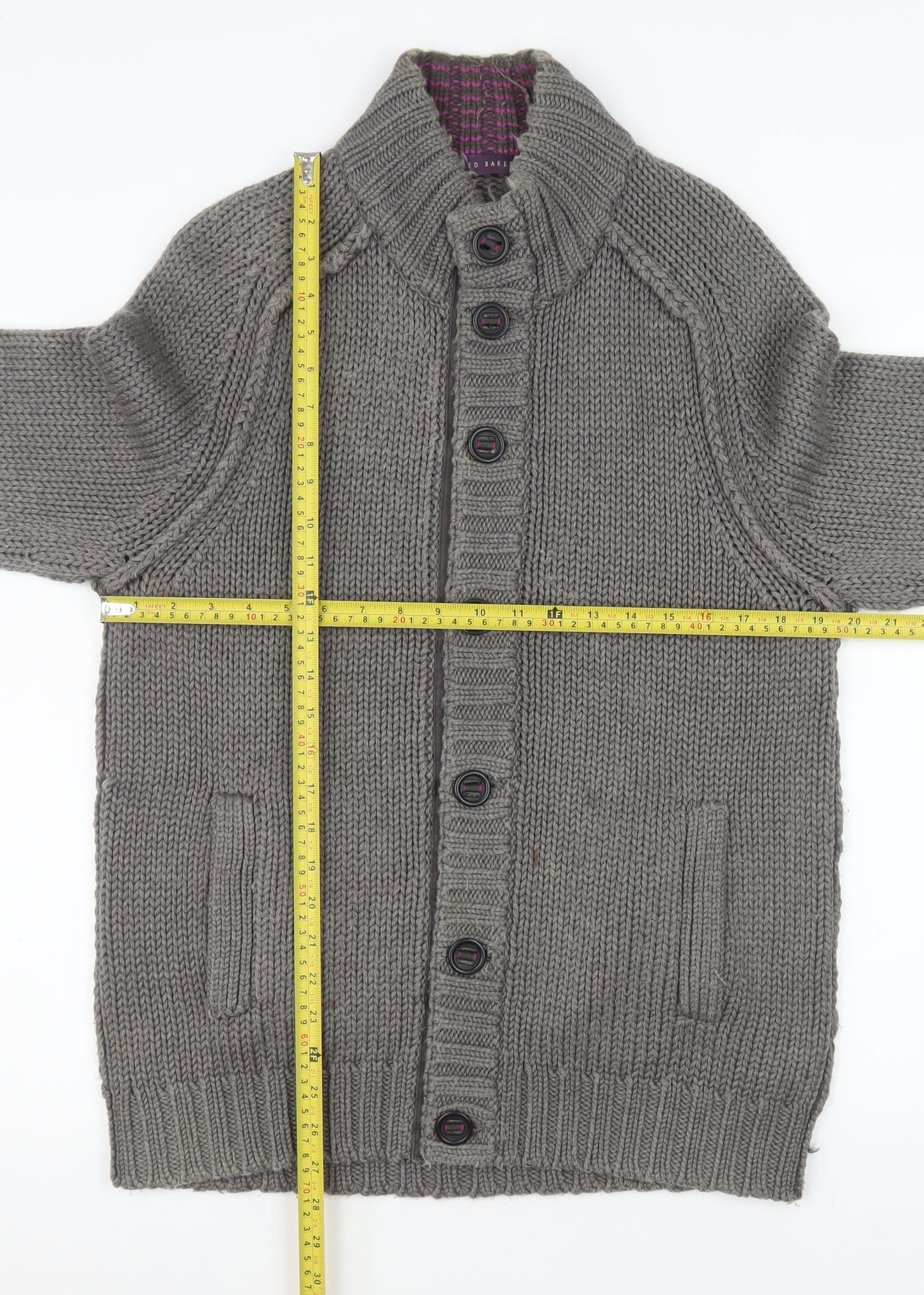 Ted Baker Men's Grey Wool Blend Button Cardigan Jacket Size M