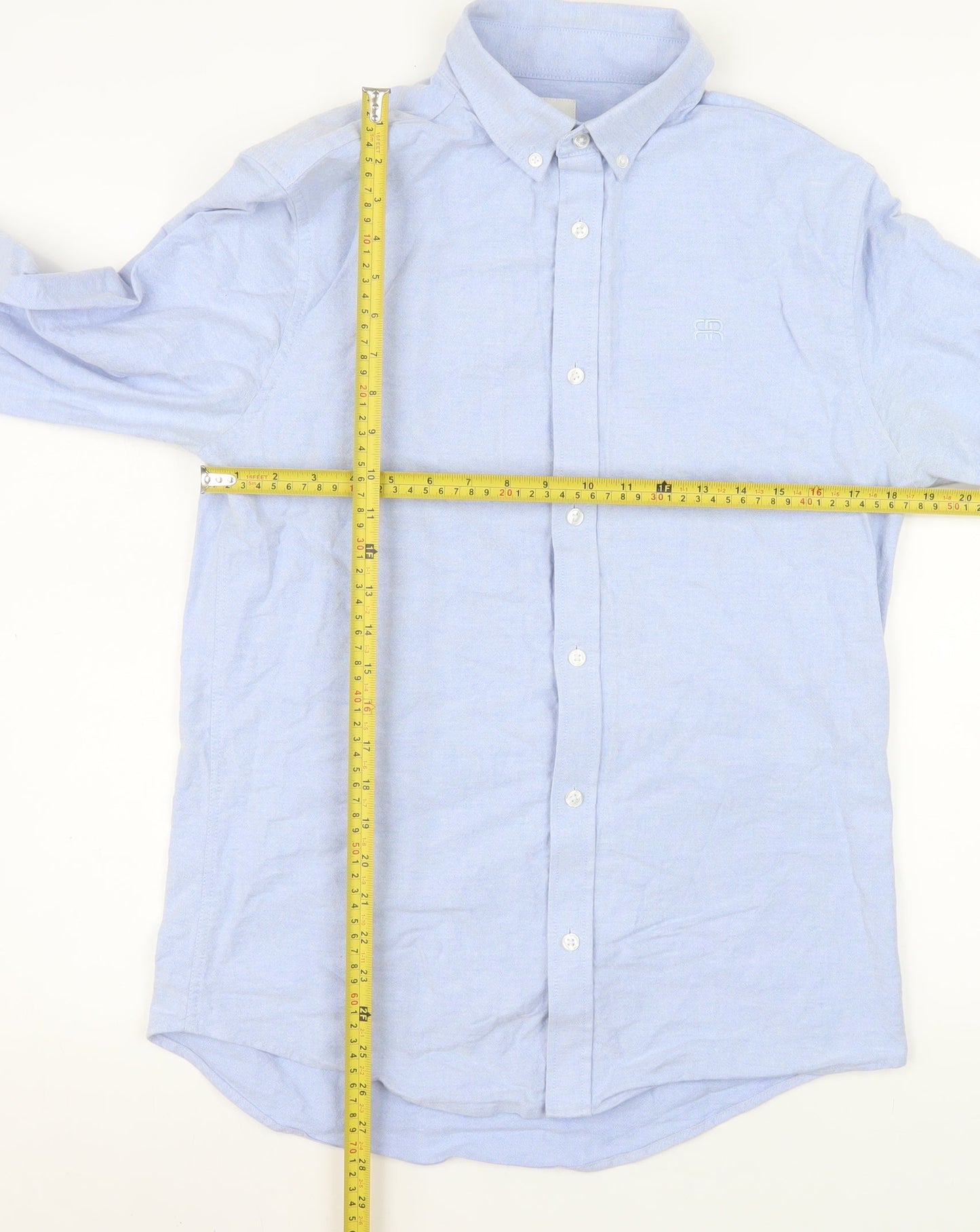 River Island Men's Blue Button-Down Long Sleeve Cotton Shirt M Formal