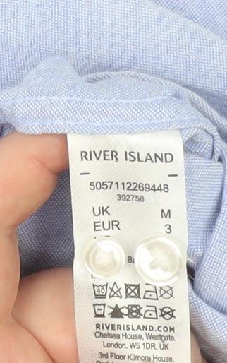 River Island Men's Blue Button-Down Long Sleeve Cotton Shirt M Formal