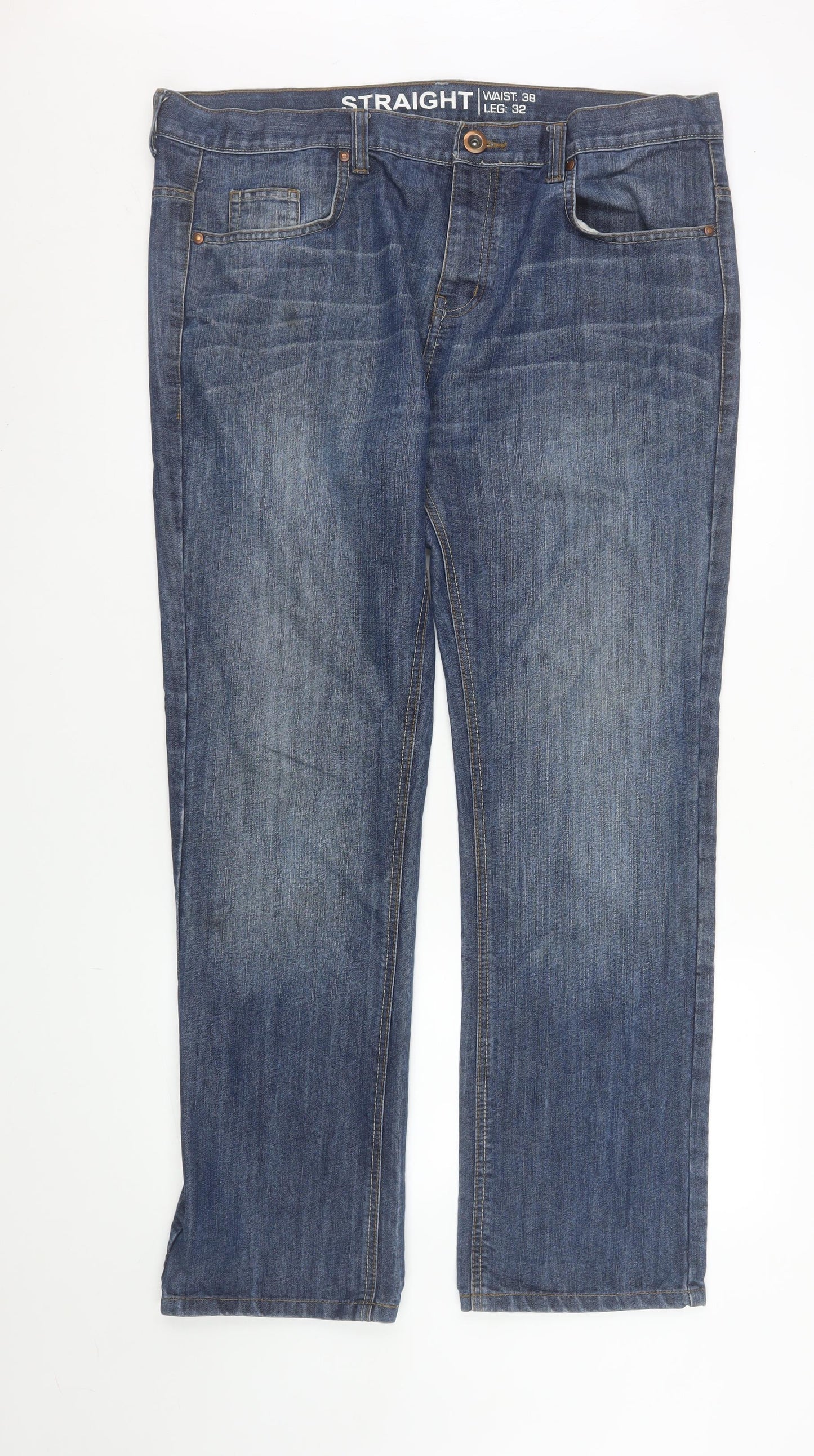Denim Co. Men's Blue Straight Jeans 38W 32L Cotton Blend Classic Fit