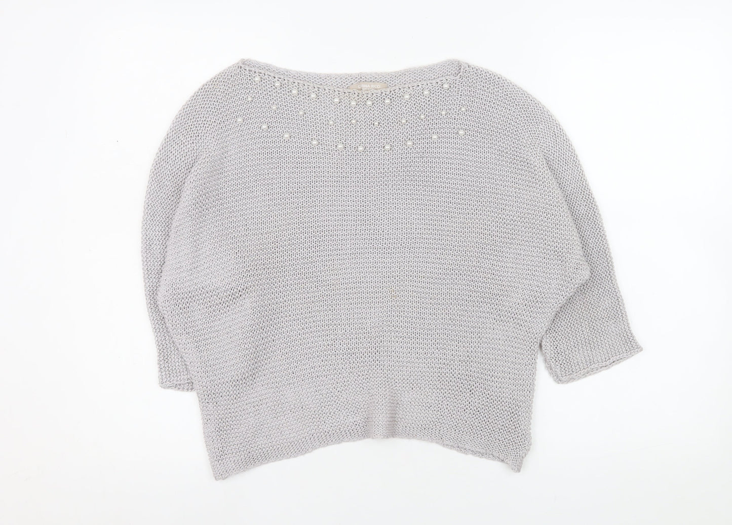 Carina Ricci Women Grey Beaded Knit Boat Neck Jumper Size S