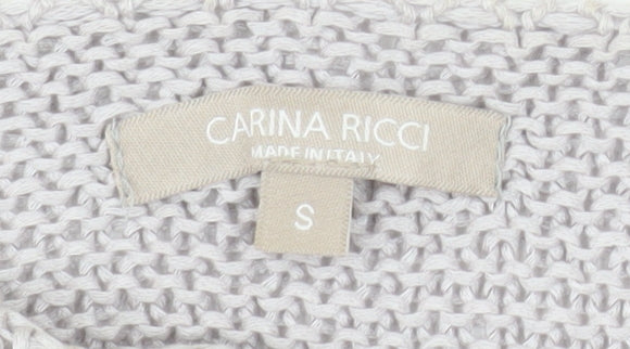 Carina Ricci Women Grey Beaded Knit Boat Neck Jumper Size S