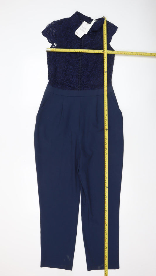ASOS Women Navy Blue Lace Short Sleeve Jumpsuit UK 10