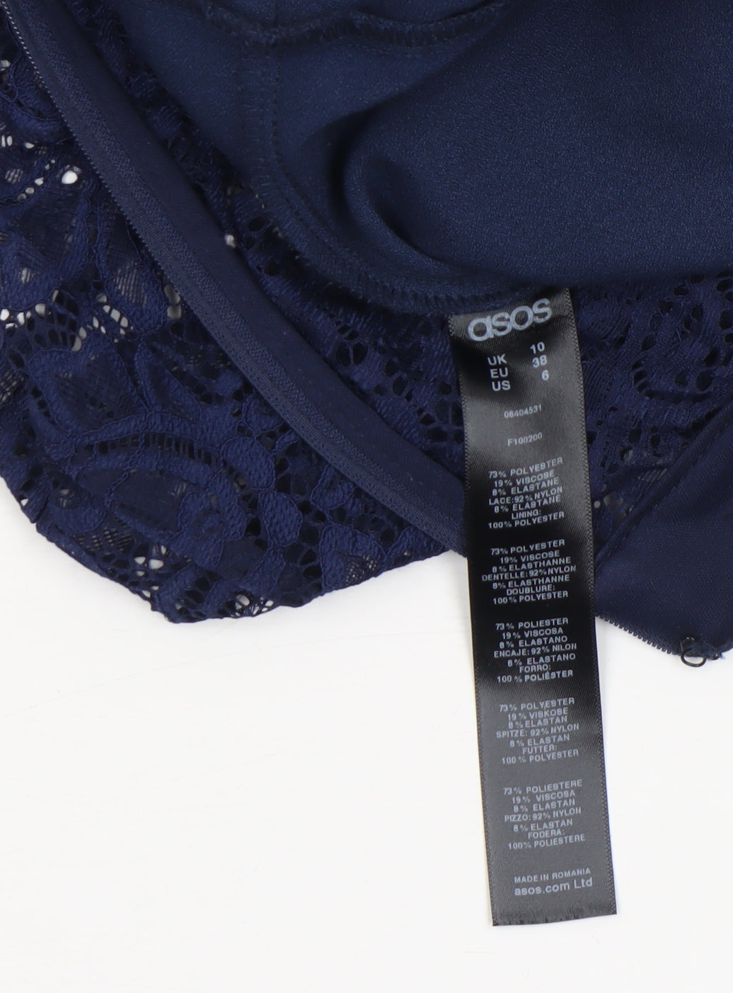 ASOS Women Navy Blue Lace Short Sleeve Jumpsuit UK 10