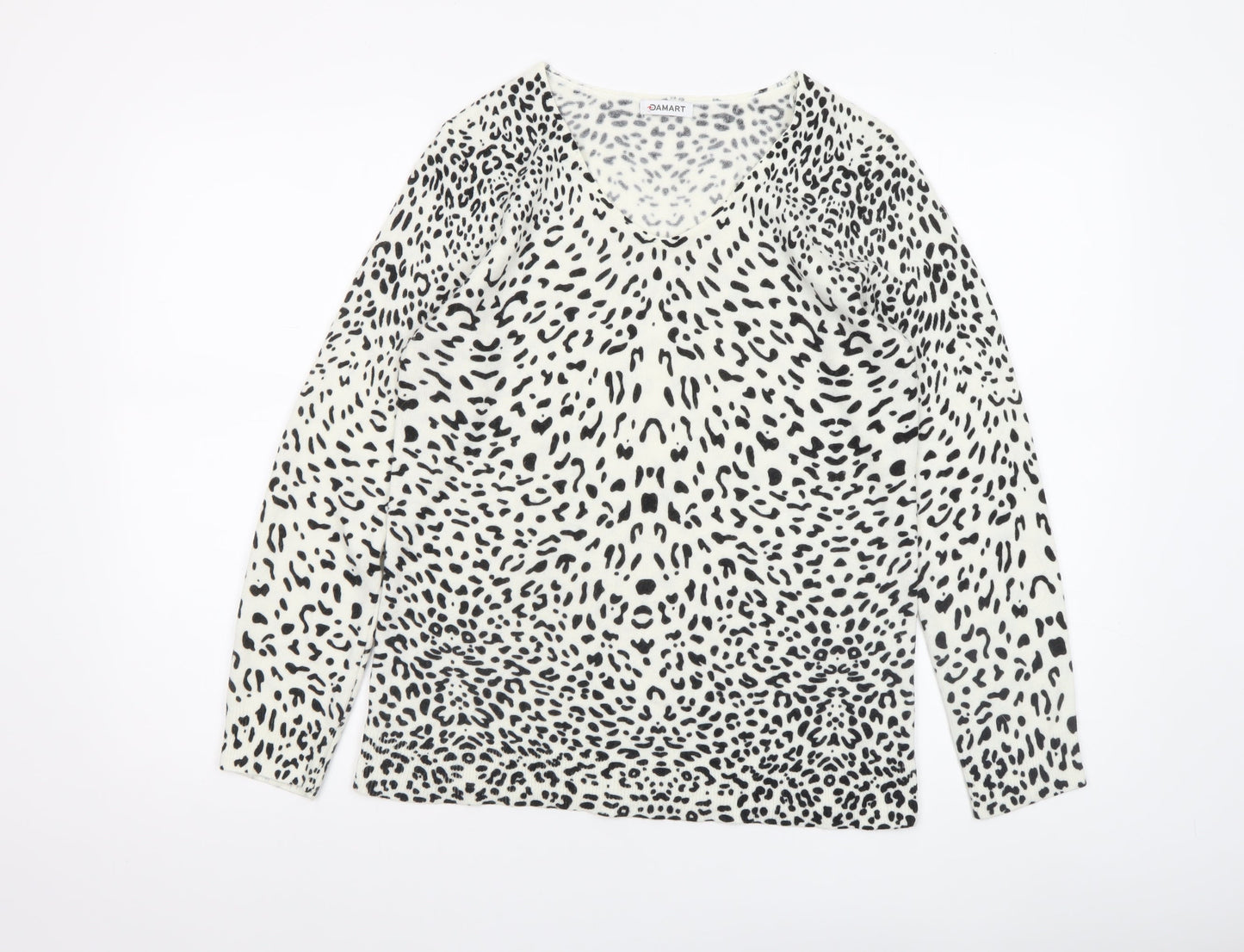 Damart Women’s White Animal Print Acrylic V-Neck Jumper Size 10/12