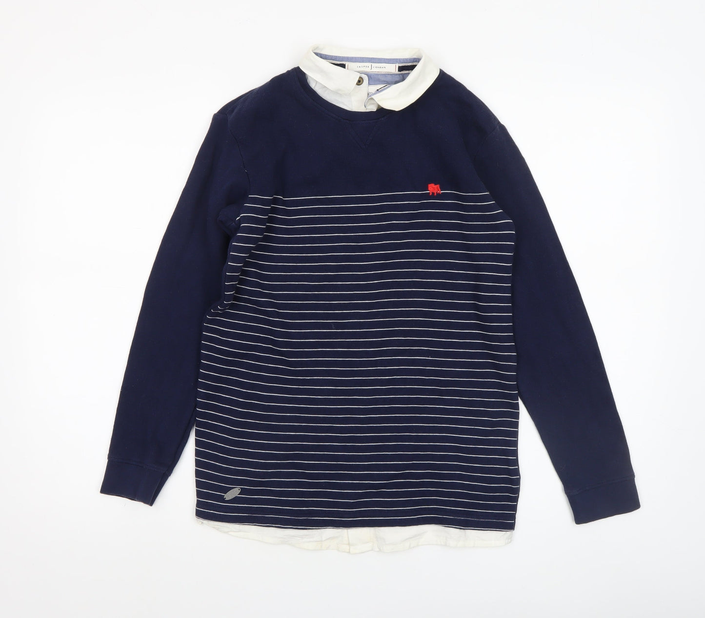 Jasper Conran Boys Navy Striped Cotton Pullover Jumper Age 11-12