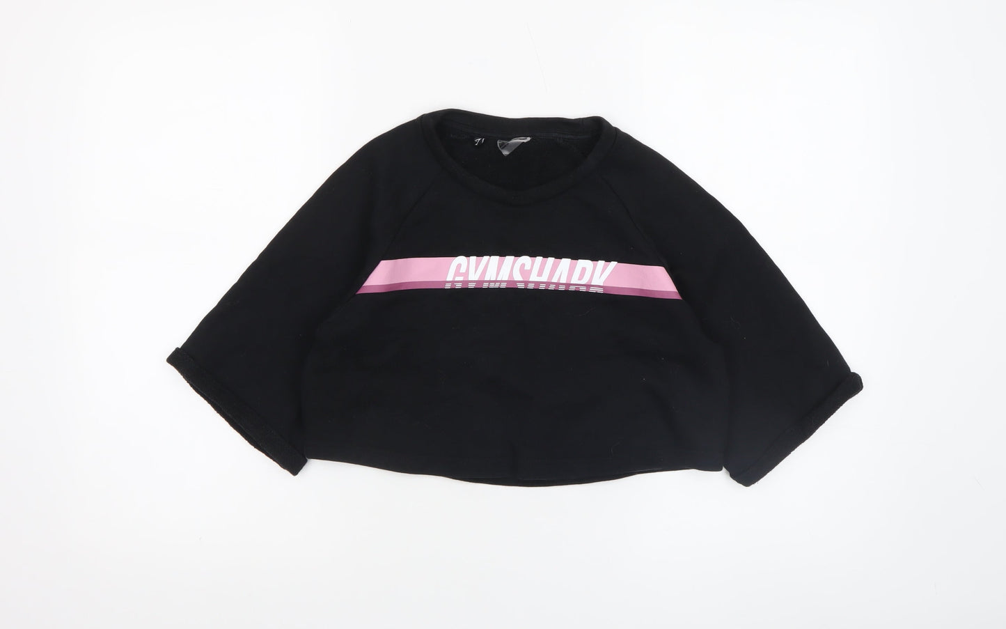 Gymshark Women's Black Cropped 3/4 Sleeve Crew Neck T-Shirt Size S