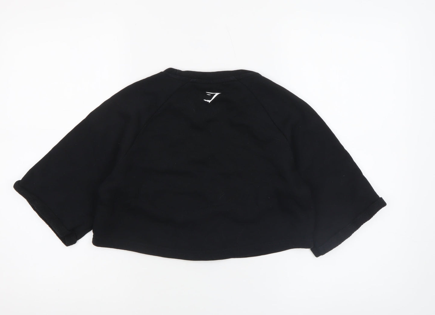 Gymshark Women's Black Cropped 3/4 Sleeve Crew Neck T-Shirt Size S