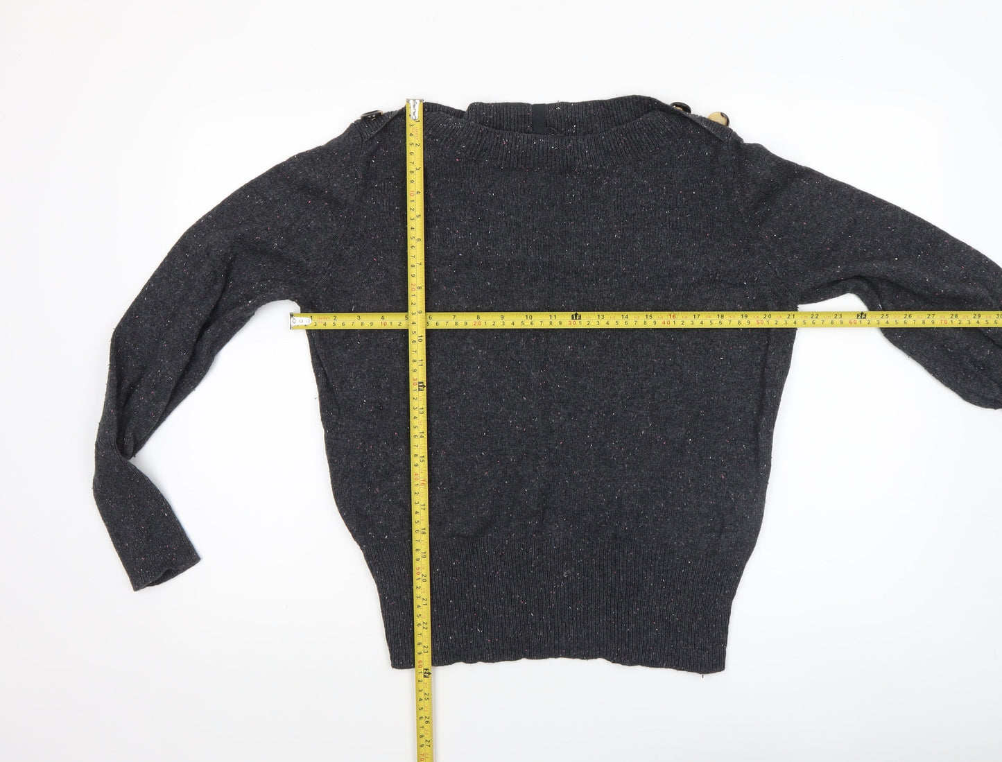 Marks and Spencer Women Black Size 16 Button Detail Wool Blend Jumper