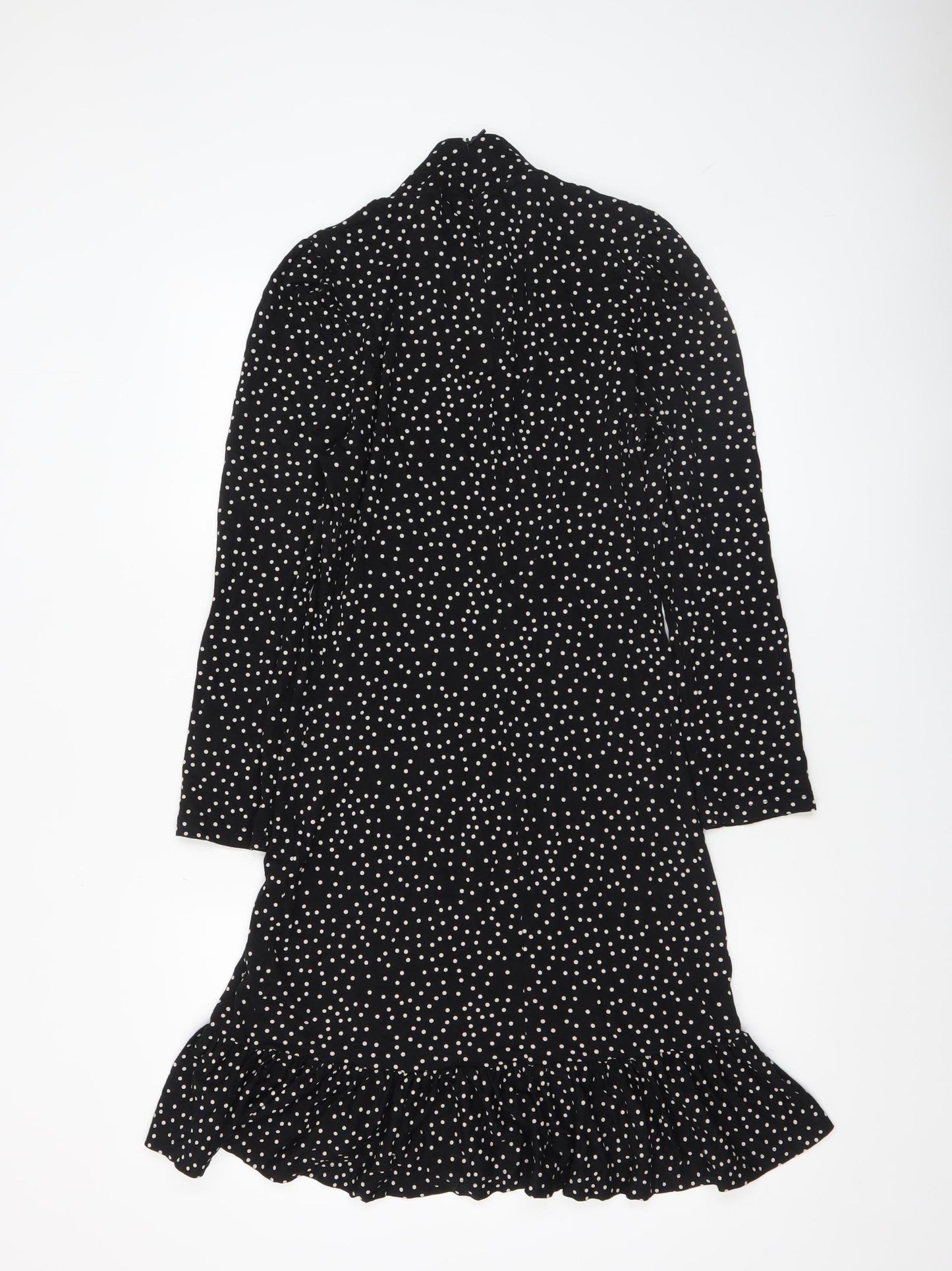 Whistles Women’s Black Polka Dot High Neck Ruffle Hem Bodycon Dress Size 12