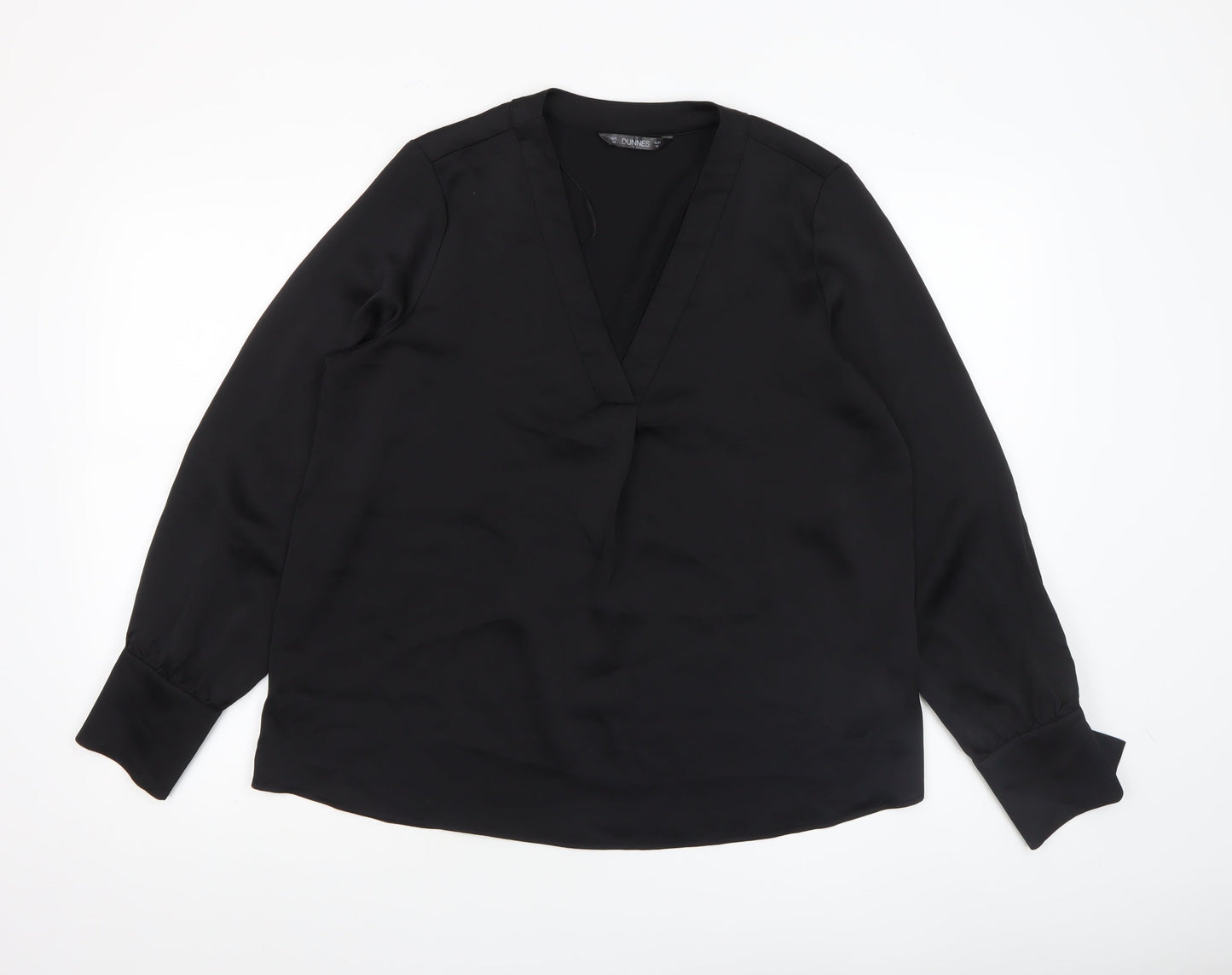 Dunnes Women's Black V-Neck Long Sleeve Polyester Blouse Size M