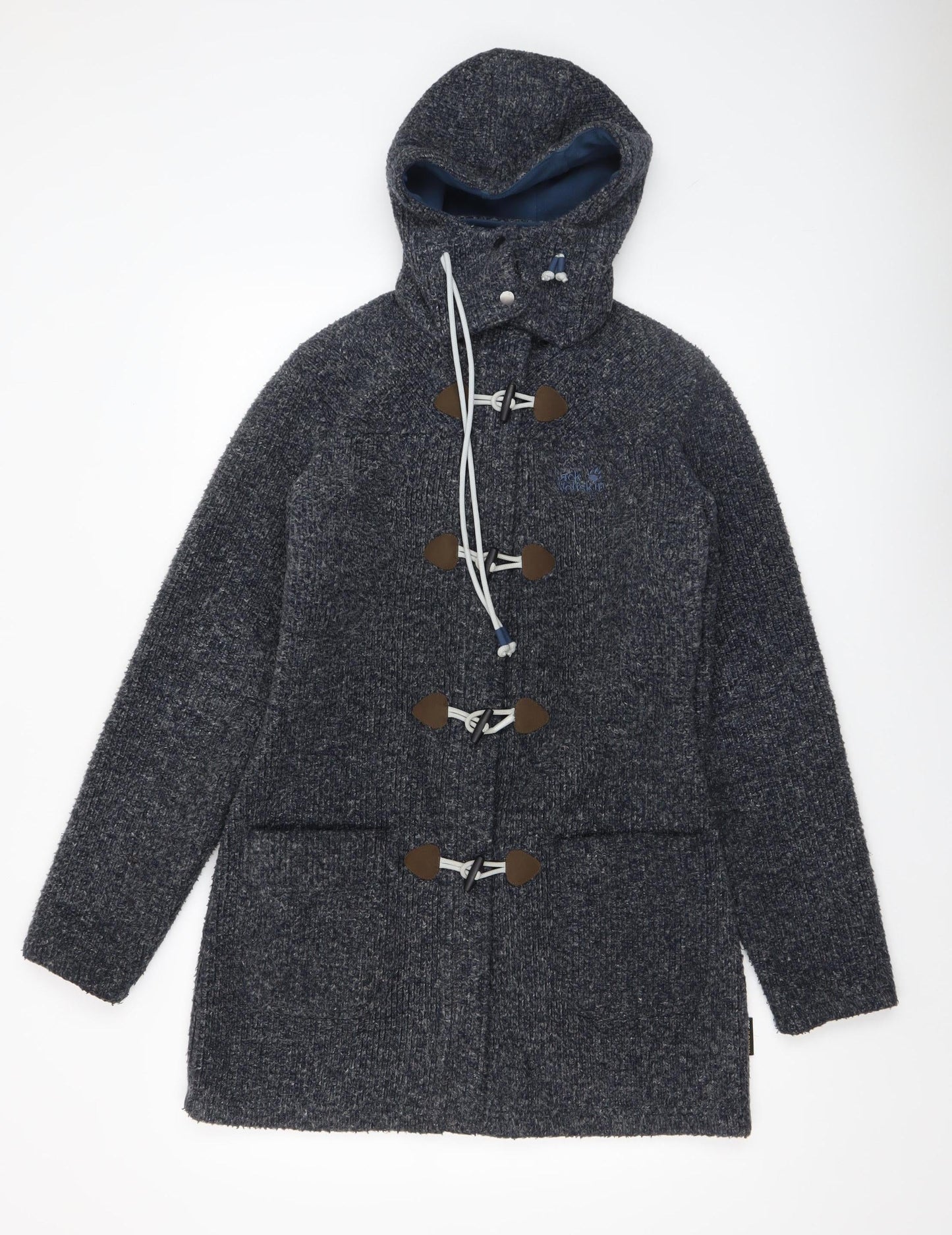 Jack Wolfskin Women Grey Hooded Knit Cardigan XS Wool Blend Outdoor