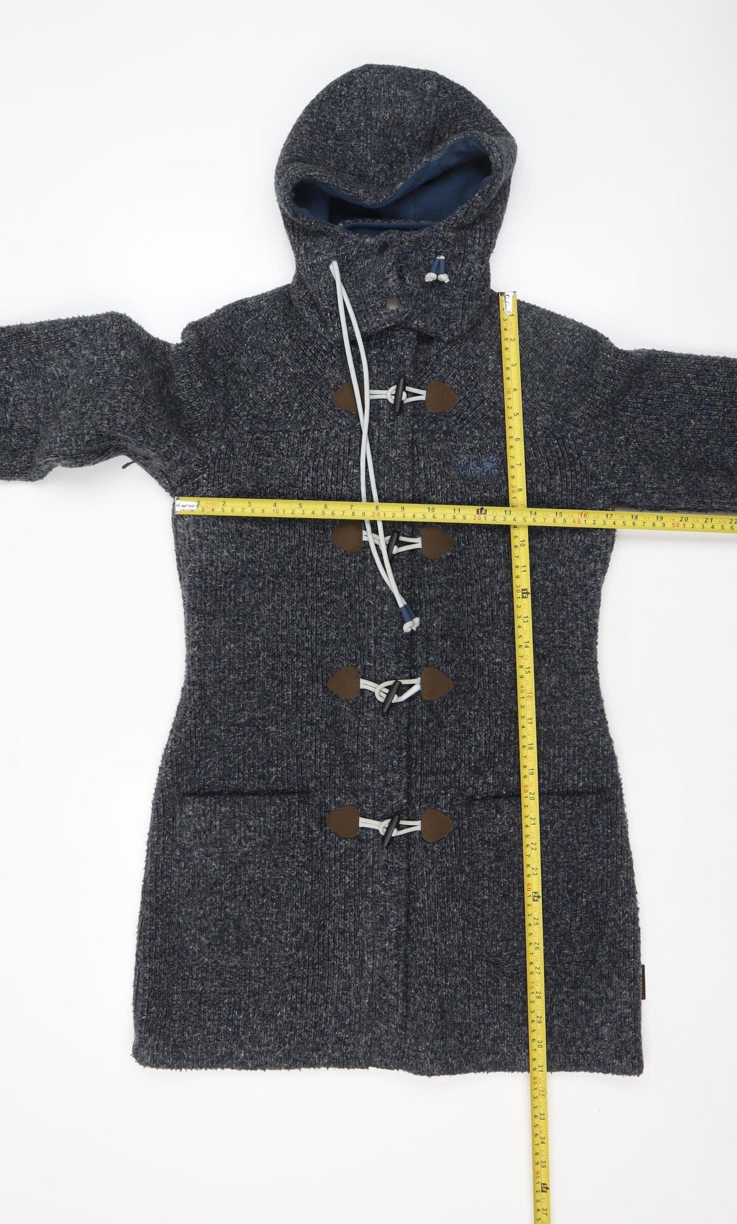 Jack Wolfskin Women Grey Hooded Knit Cardigan XS Wool Blend Outdoor