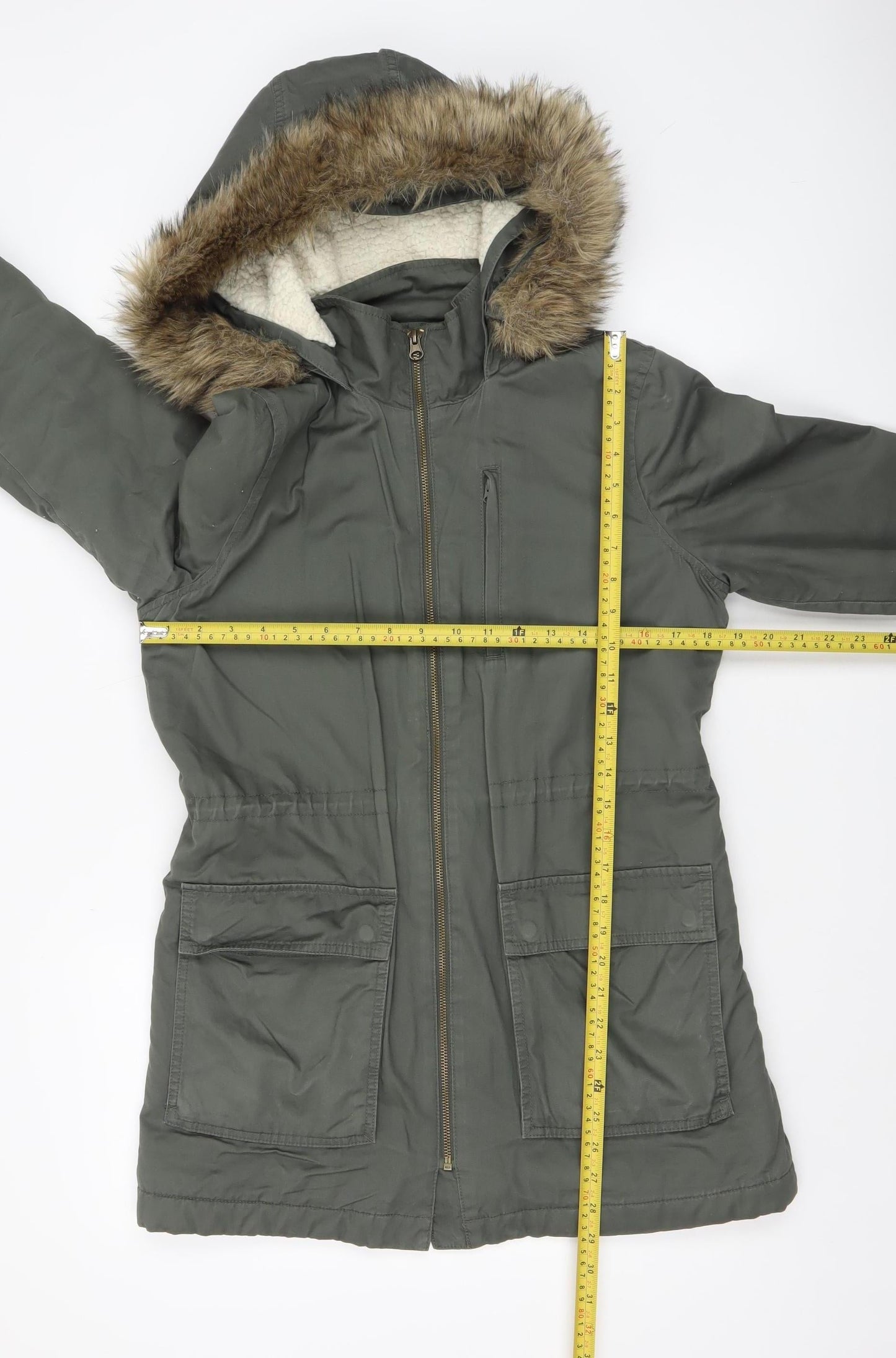 Gap Women's Green Fur Trim Hooded Parka Coat Size S