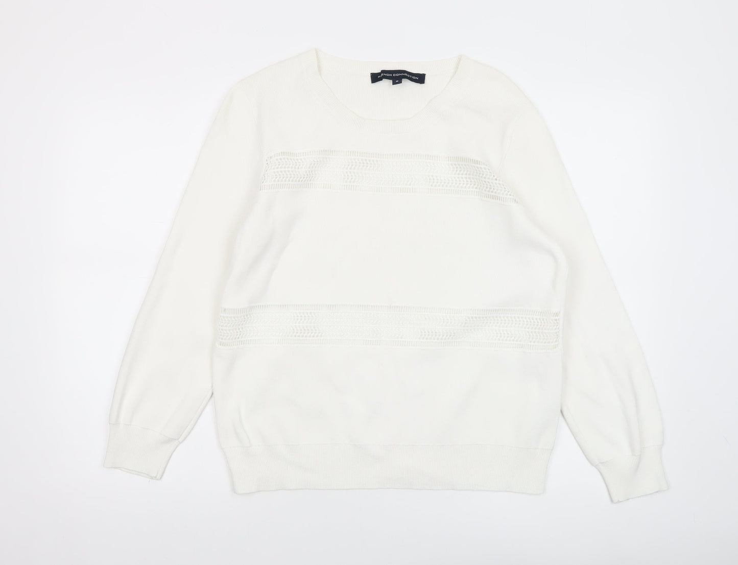 French Connection Women’s White Cotton Lace Knit Jumper Size M