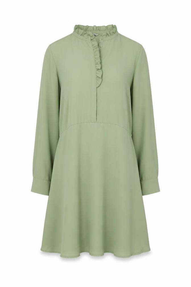 H&M Women Green A-Line Long Sleeve Ruffle High Neck Dress Size L