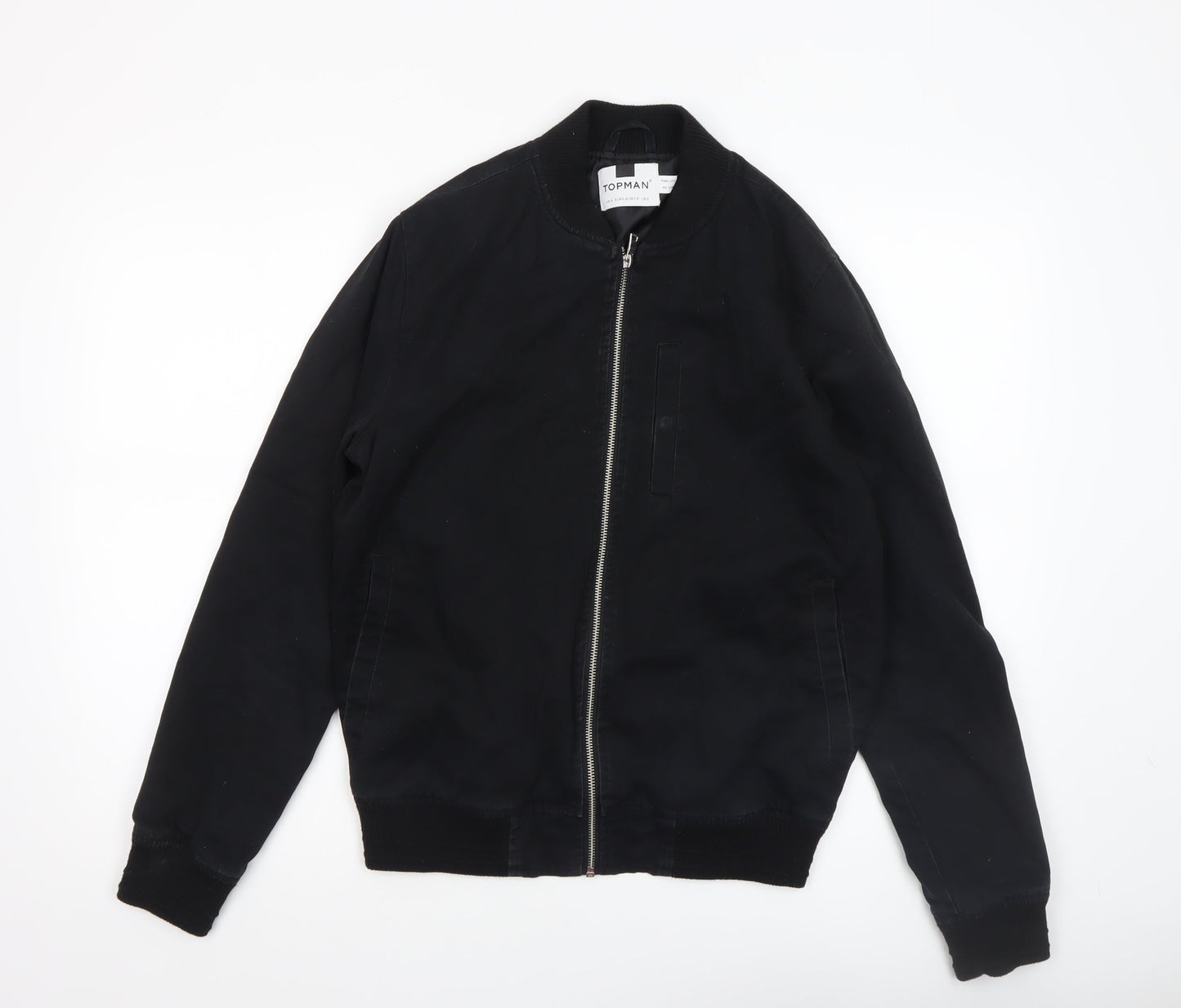 Topman Men's Black Bomber Jacket Size M Cotton Zip Casual