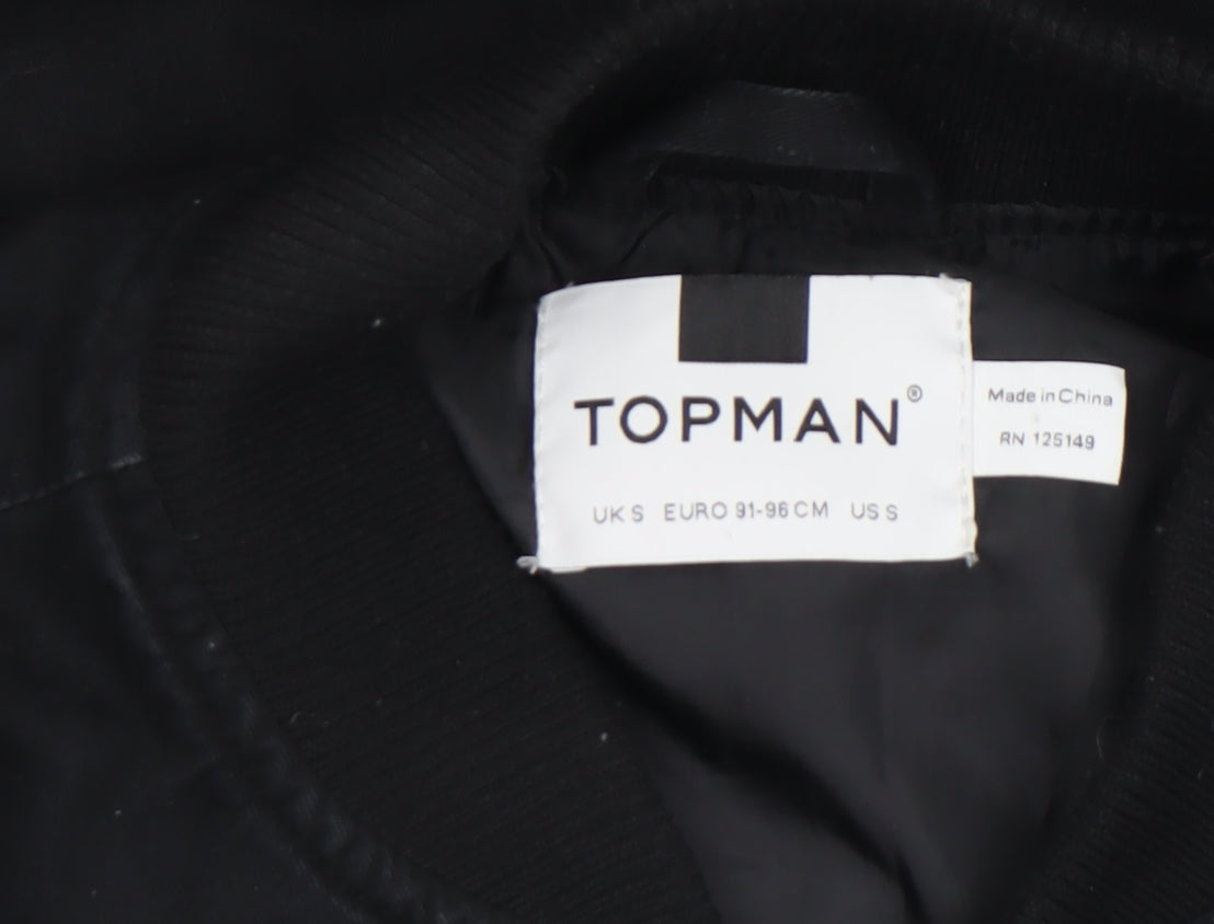 Topman Men's Black Bomber Jacket Size M Cotton Zip Casual