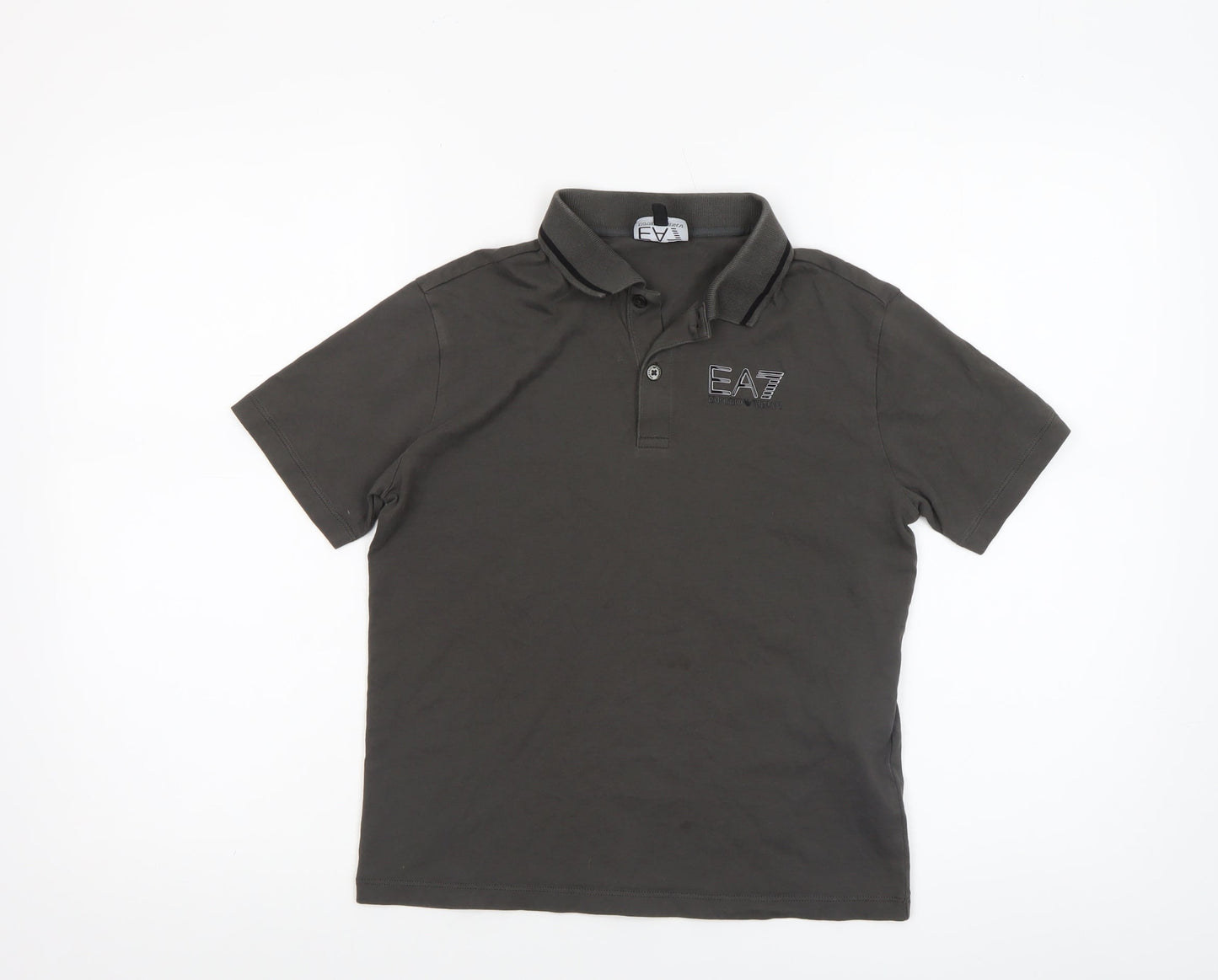 Emporio Armani Boys Grey Polo Shirt 12 Years Short Sleeve Cotton Logo Top
