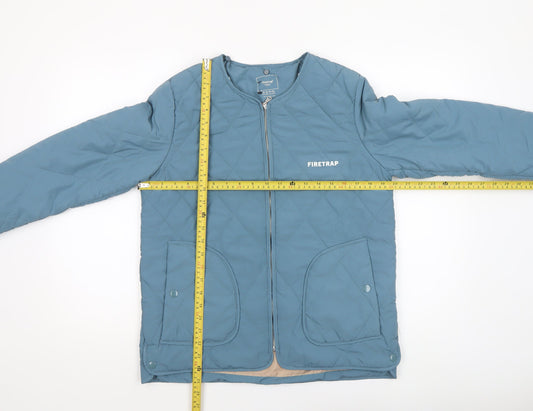 Firetrap Women Blue Quilted Jacket Size 8 Lightweight Zip Casual