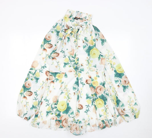 Boohoo Womens Multicoloured Floral Chiffon Long Sleeve Playsuit Size 10
