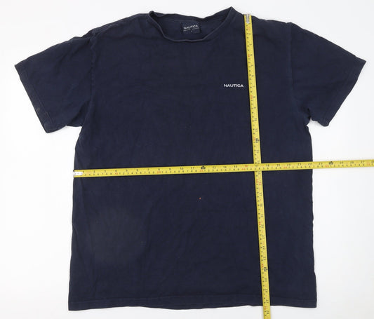 Nautica Men Blue Cotton Crew Neck Short Sleeve T-Shirt L