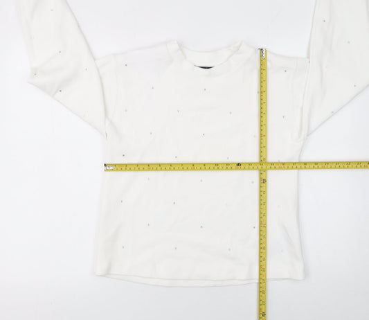Massimo Dutti Women White Small Pullover Sweatshirt Beaded Cotton Blend