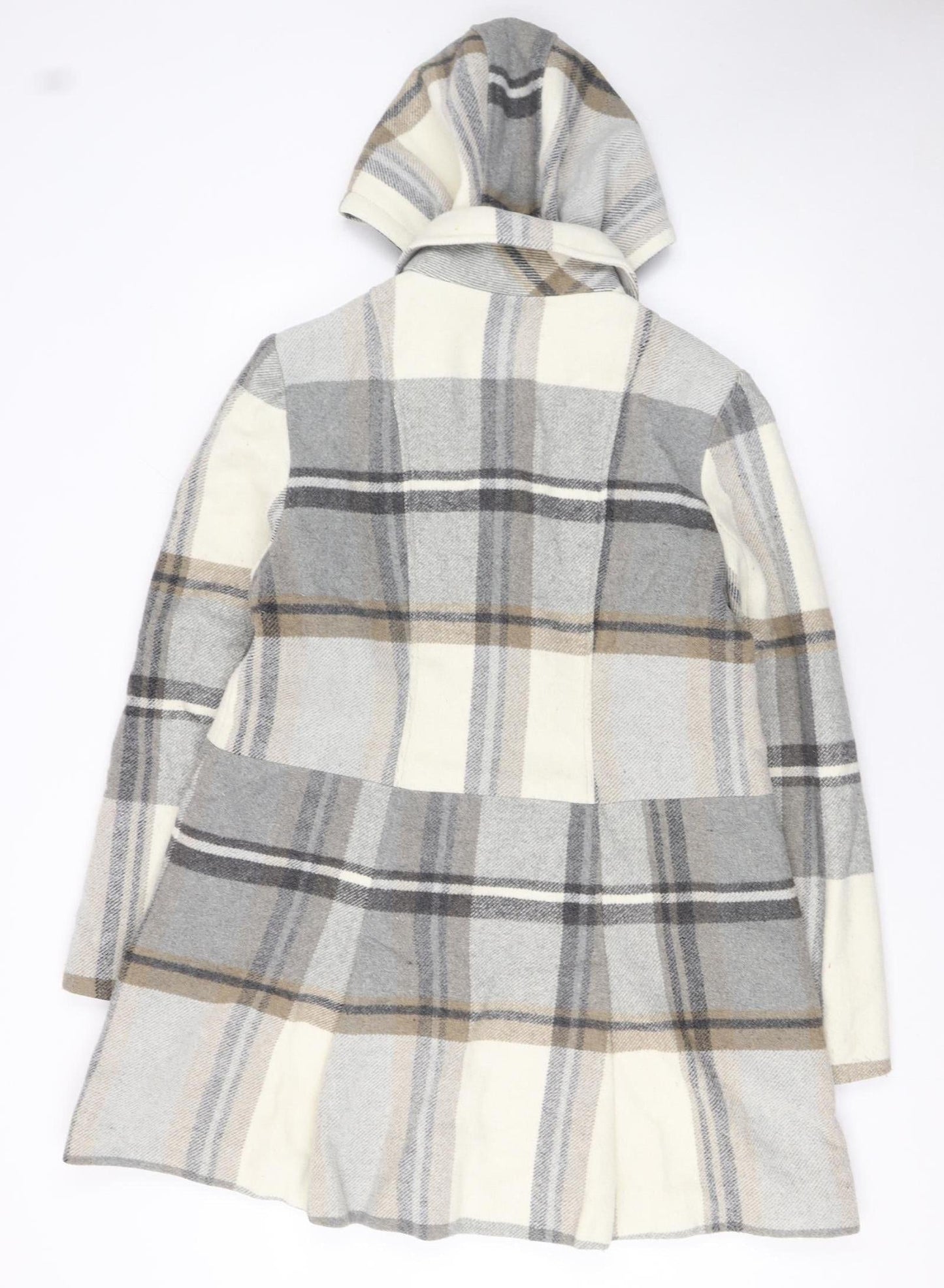 Debenhams Womens Grey Check Wool Blend Hooded Duffle Coat Size 16